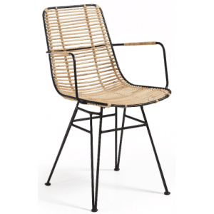 Ashanti spisebordsstol i metal og rattan H79 cm - Sort/Natur