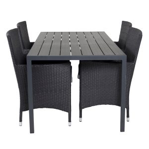 VENTURE DESIGN havesæt, m. Break bord (150x90) og 4 Malin stole, m. armlæn - sort aintwood/alu