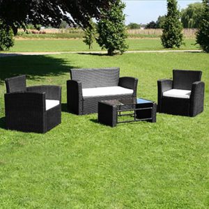 Haveloungesæt 4 dele med hynder polyrattan sort