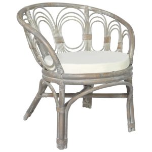 Spisebordsstol med hynde naturlig rattan og linned grå
