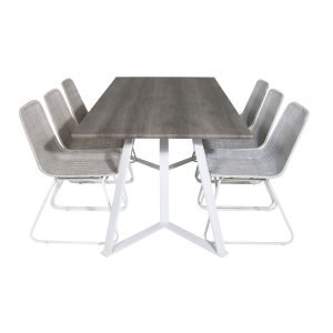VENTURE DESIGN Marina spisebordssæt, m. 6 stole - grå finer/hvid metal og hvid rattan/hvid metal