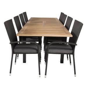 VENTURE DESIGN havesæt m. Panama bord m. udtræk og 8 Anna stole m. armlæn - teak/sort rattan/alu