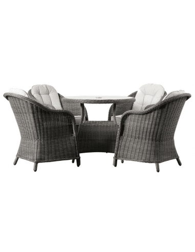 Fior Loungesæt med 4 stole i rattan og polyester - Grå/Lysegrå