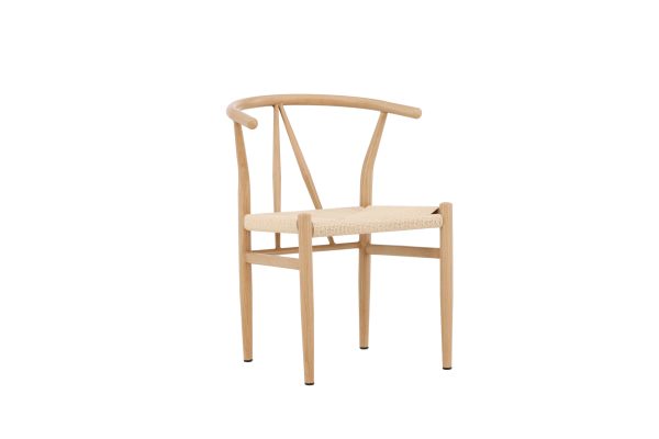 VENTURE DESIGN Alfons spisebordsstol, m. armlæn - beige rattan og natur stål