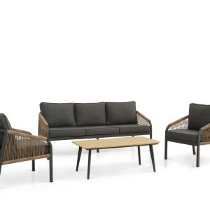 Cuba loungesæt, m. 1 bord, 1 sofa, 2 stole, hynder - rattan og antracitgrå aluminium