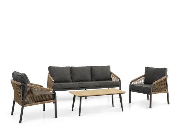 Cuba loungesæt, m. 1 bord, 1 sofa, 2 stole, hynder - rattan og antracitgrå aluminium
