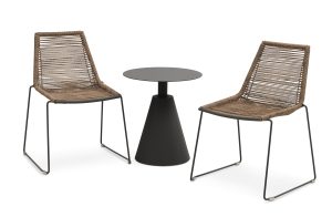 Maui cafésæt, m. 1 bord og 2 stole - rattan flet og antracitgrå metal