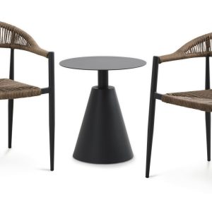 Trinidad cafésæt, m. 1 bord og 2 stole - rattan flet og antracitgrå aluminium