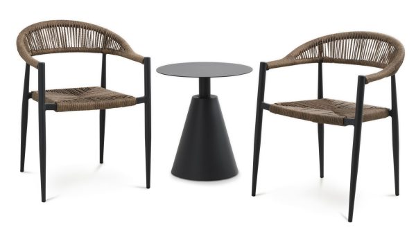 Trinidad cafésæt, m. 1 bord og 2 stole - rattan flet og antracitgrå aluminium