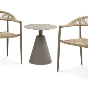 Trinidad cafésæt, m. 1 bord og 2 stole - rattan flet og stone grå aluminium