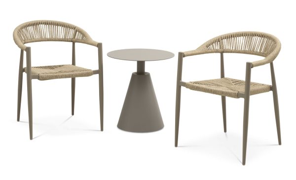 Trinidad cafésæt, m. 1 bord og 2 stole - rattan flet og stone grå aluminium