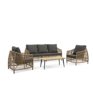 Cayman loungesæt, m. 1 bord, 1 sofa, 2 stole, hynder - rattan og antracitgrå aluminium