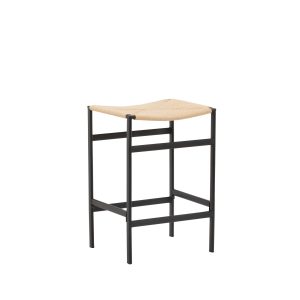 VENTURE DESIGN Polly barstol, m. fodstøtte - natur rattan/gummitræ og sort stål
