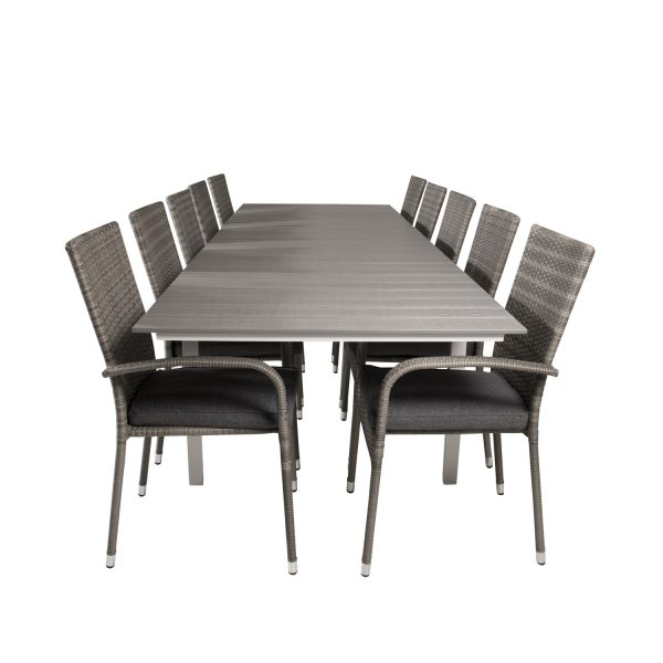 VENTURE DESIGN havesæt m. Levels bord m. udtræk og 10 Anna stole m. armlæn - grå aintwood/rattan