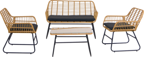 Danang, Udendørs loungesæt, Sort, Rattan (H: 80 x B: 117 cm.)