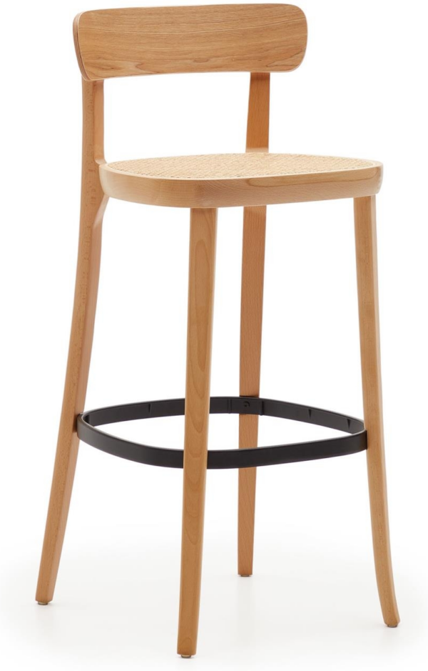 Barstol Kave Home Romane - natur rattan sæde & klarlakeret bøgetræ, 104 cm barhøjde
