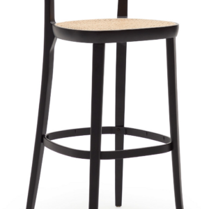 Barstol Kave Home Romane sort bøgetræ håndflettet rattan sæde metalfodstøtte H99xB42xD46