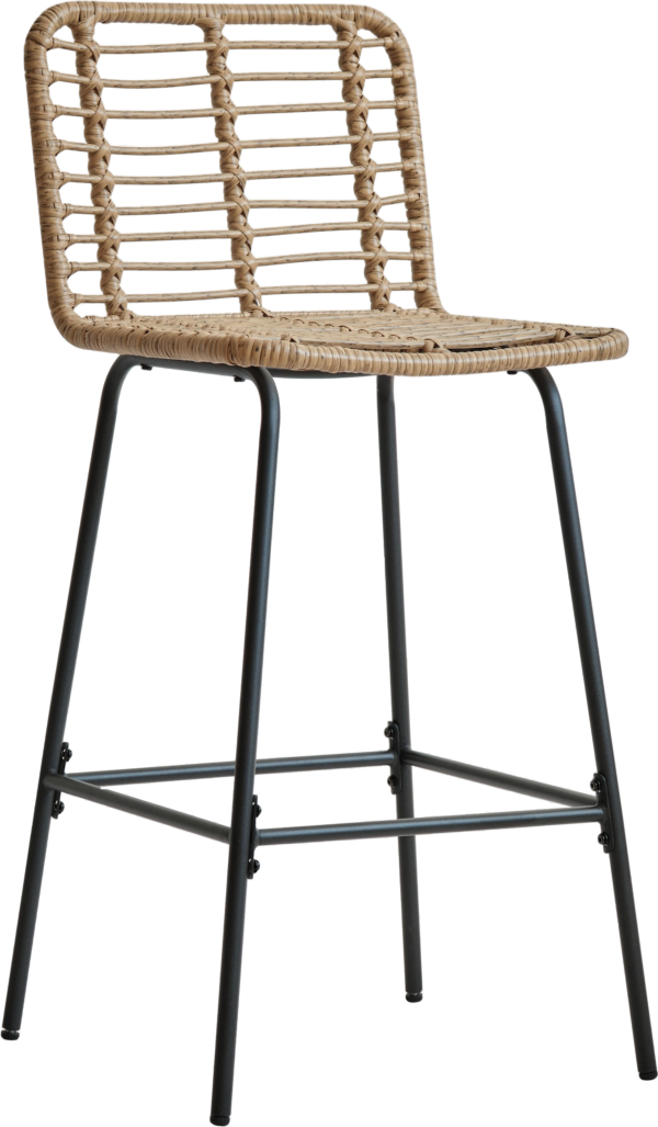Barstol Nordlys Furniture Tabbangkok håndvævet natur rattan med mat sort metalstel H103 cm