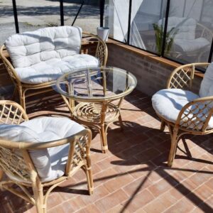 Capri kurvemøbelsæt i natur-rattan med sofa, bord og 2 stole