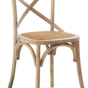 Spisebordsstol Kave Home Alsie i massivt birketræ med flettet rattan natur vintage kolonial stil