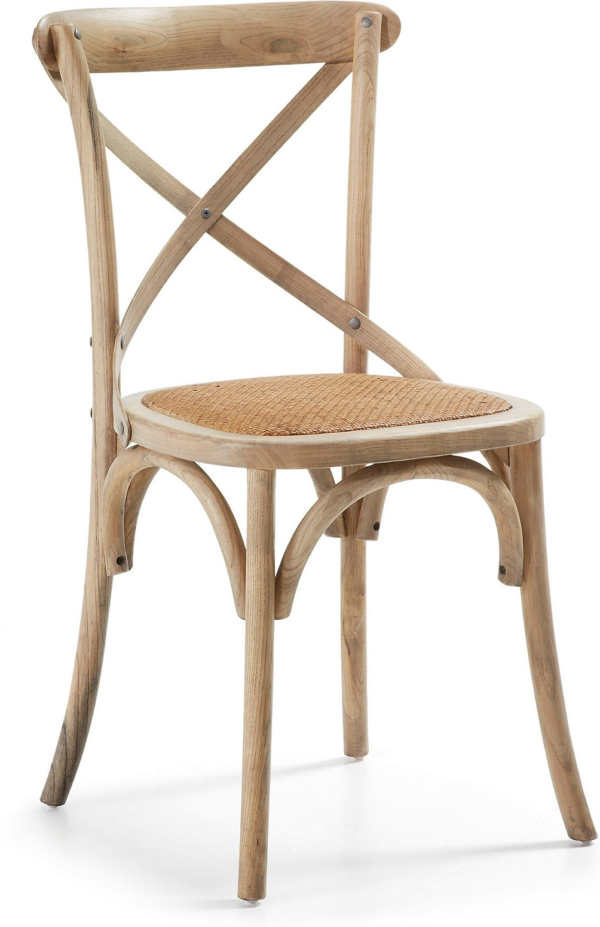 Spisebordsstol Kave Home Alsie i massivt birketræ med flettet rattan natur vintage kolonial stil