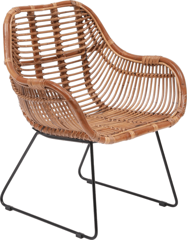 Spisebordsstol Nordlys Furniture Jaipur håndflettet rattan natur sortlakeret metalstel H81,5xB68xD56 ergonomisk komfort
