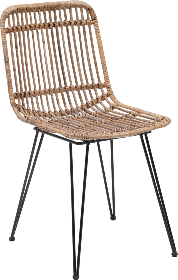 Spisebordsstol Nordlys Furniture Lumpur naturfarvet rattan med sort metalstel H82xB42xD46 cm stabelbar
