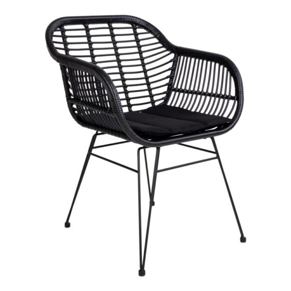 Toscana stol i sort PE rattan og med hynde i polyester.