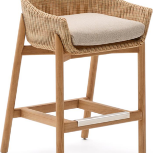 Udendørs barstol Kave Home Galea beige i teak og syntetisk rattan