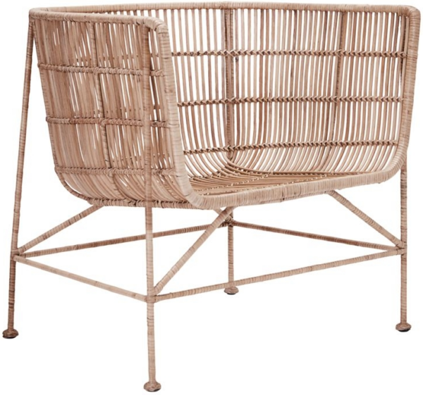 Udendørslænestol House Doctor Coon i natur rattan og sort jern H70 x B65,5 x L70 cm