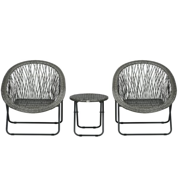 3-Delt havemøbelsæt i rattan med 2 stole og 1 klapbord, grå