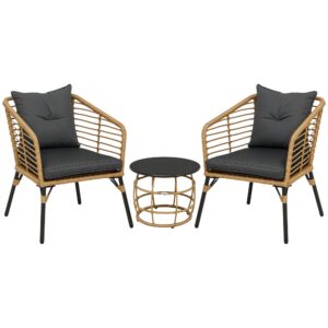 3-Delt vejrbestandigt bistrosæt med 1 sidebord og 2 stole, 62 cm x 65 cm x 78 cm, sand og mørkegrå