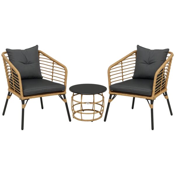 3-Delt vejrbestandigt bistrosæt med 1 sidebord og 2 stole, 62 cm x 65 cm x 78 cm, sand og mørkegrå