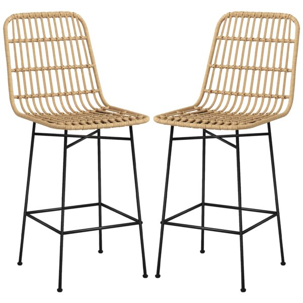 Barstol, boho-stil, pe-rattan, 45 x 53,5 x 105 cm, natur + sort