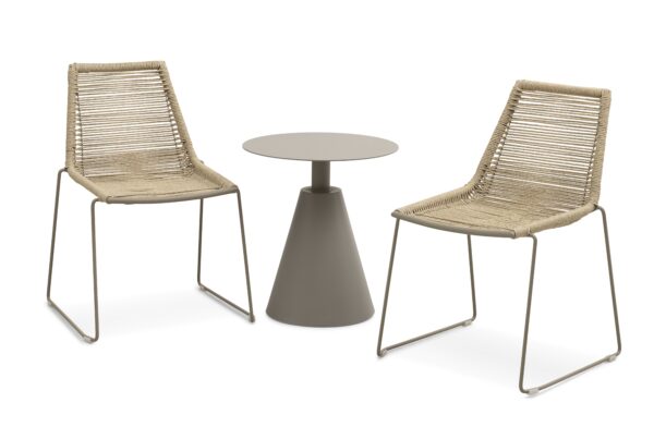 Maui cafésæt, m. 1 bord og 2 stole - rattan flet og stone grå metal
