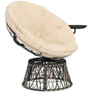 Papasan stol i rotting, 360Â° drejelig kurvestol med hyndediameter 90 cm, rund beige