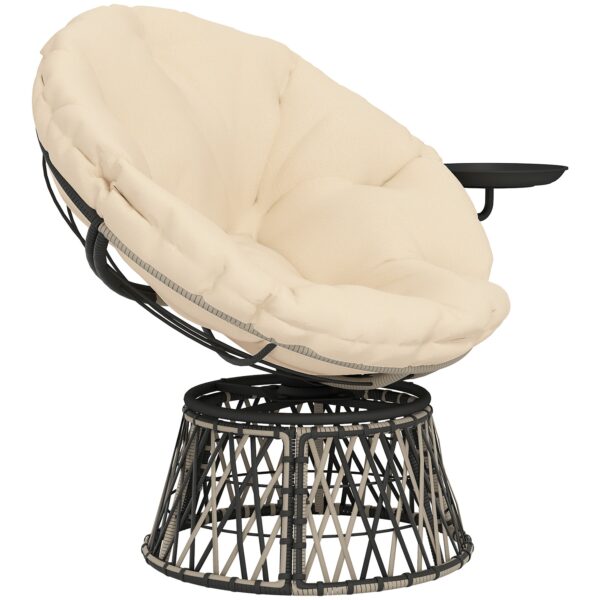 Papasan stol i rotting, 360Â° drejelig kurvestol med hyndediameter 90 cm, rund beige