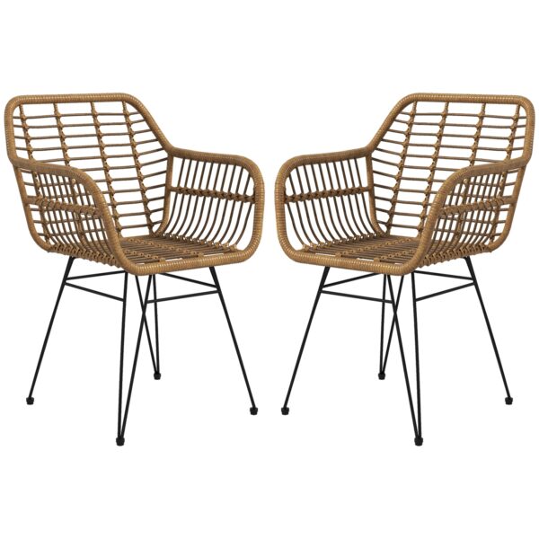 Sæt med 2 køkkenstole i boho-stil, pe-rattan, 56 x 60 x 79 cm, naturlig + sort