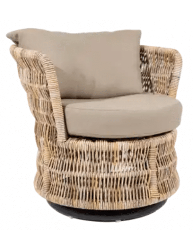 FLAMANT JOLENE Havestol med drejefod i aluminium, rattan og olefin B71 cm - Natur/Beige