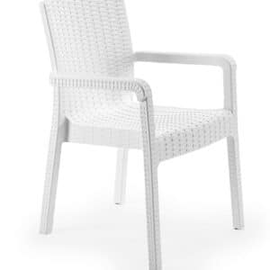 NORDVÄRK Rattan Royale spisebordsstol, m. armlæn - hvid polypropylen