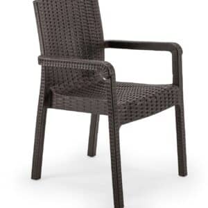 NORDVÄRK Rattan Royale spisebordsstol, m. armlæn - mørkebrun polypropylen