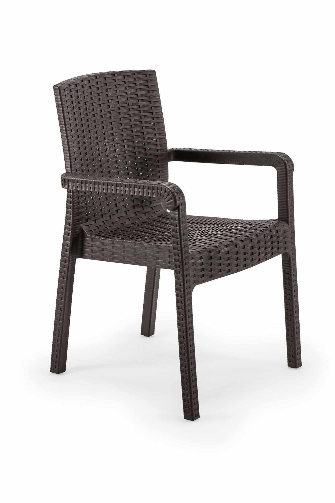 NORDVÄRK Rattan Royale spisebordsstol, m. armlæn - mørkebrun polypropylen