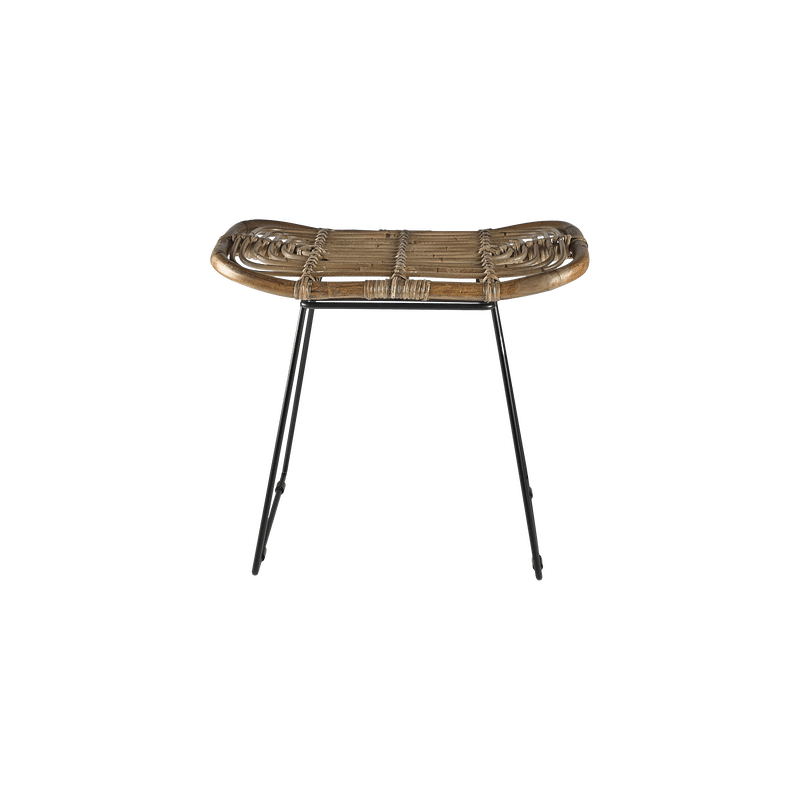 VILLA COLLECTION Sokna skammel, rektangulær - natur rattan og sort metal (53x33)