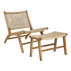 HOUSE NORDICÂ Derby loungestol og fodskammel - natur PE rattan og teaktræ (sæt af 2)