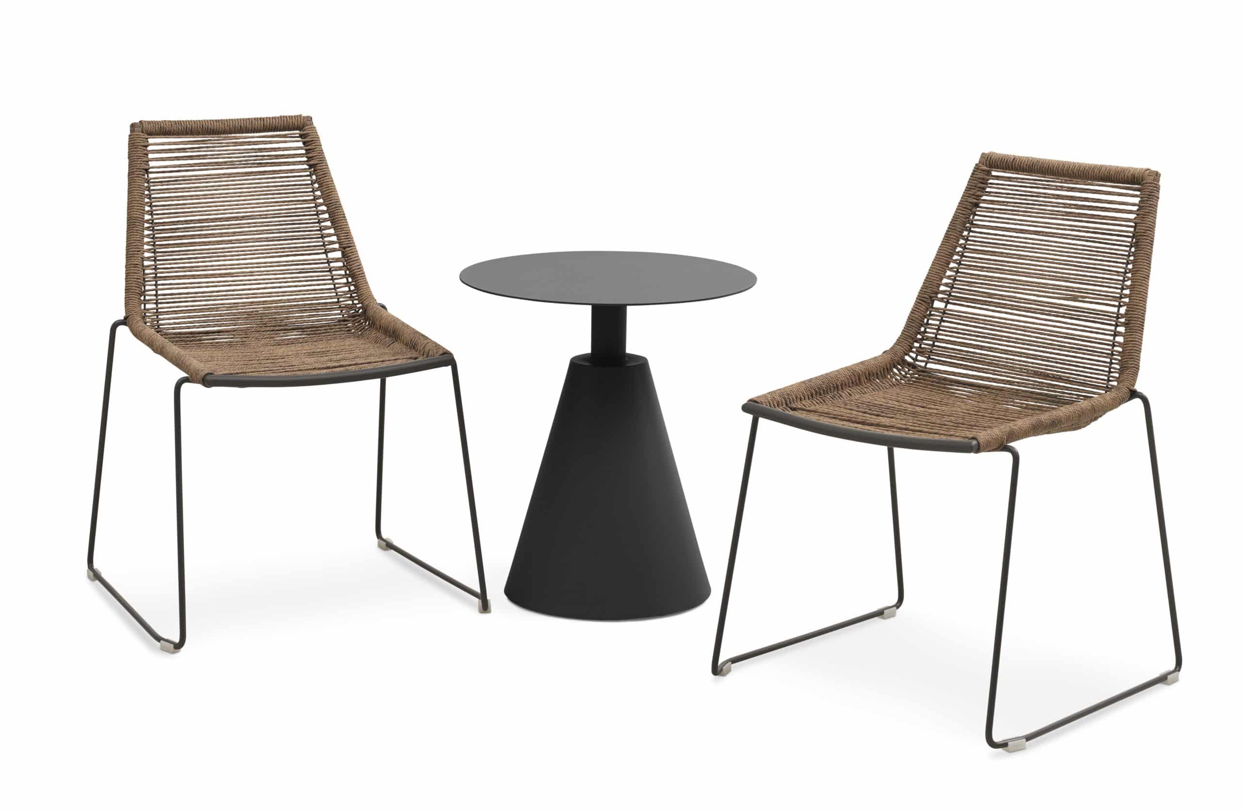 Maui cafésæt, m. 1 bord og 2 stole - rattan flet og antracitgrå metal