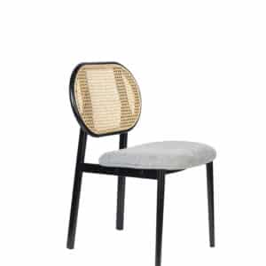 ZUIVER Spike spisebordsstol - natur rattan, grå polyester og sort stål