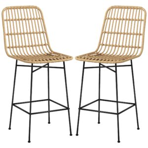 Barstol, boho-stil, pe-rattan, 45 x 53,5 x 105 cm, natur + sort