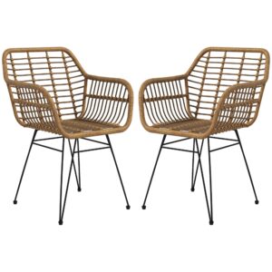 Sæt med 2 køkkenstole i boho-stil, pe-rattan, 56 x 60 x 79 cm, naturlig + sort