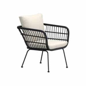 VENTURE HOME Isola udendørs loungestol, m. beige hynder og armlæn - sort rattan og sort stål