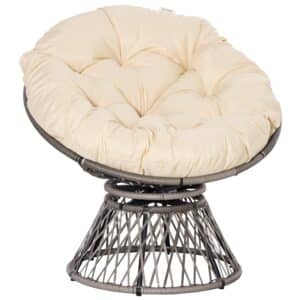 Papasan stol, kurvestol, sædehynde, syntetisk rattan, drejelig, metalstel, 87 x 97 x 86 cm, beige